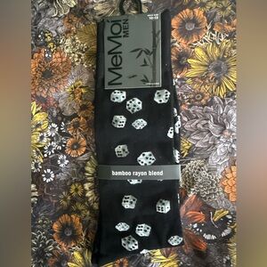 MeMoi Men Black Dice Pattern Bamboo Rayon Dress Socks